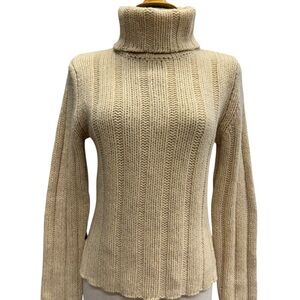 Abercrombie Fitch Turtleneck Sweater Y2K Merino Wool Ribbed Cable Knit Womens L